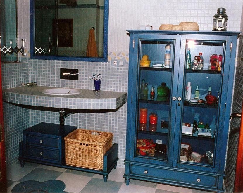 Conjunto lacado craquelé azul